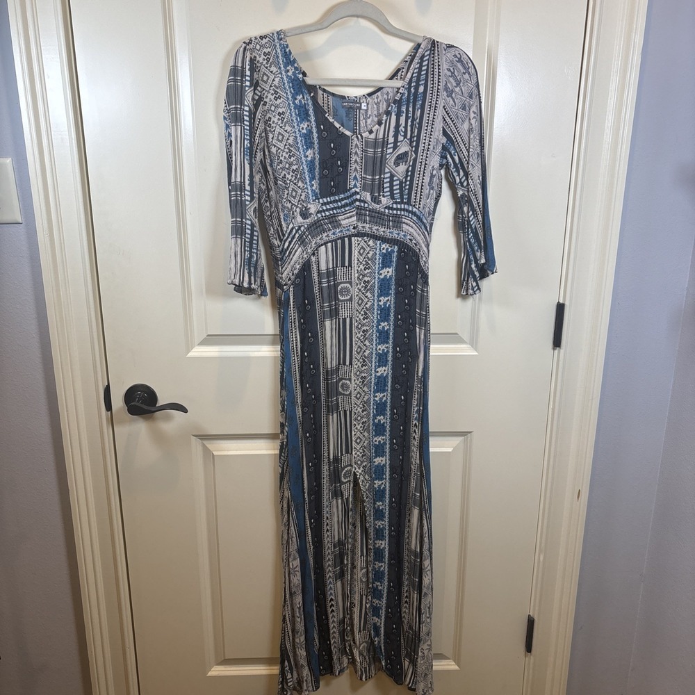 Earthbound Trading Co. Boho Patchwork Maxi Dress Hippie Flowy Festival Size M
